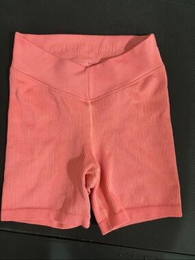 Ribbed High-Waist Bike Shorts in Coral Pink XS Aerie Offline